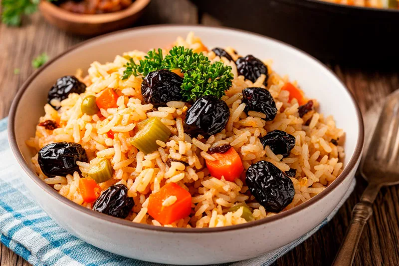 Плов постный с овощами и черносливом